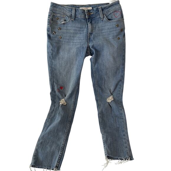 Levis 535 Super Skinny Raw Hem Studded Distressed Denim Jean Sz 28- Y2K - Picture 1 of 5